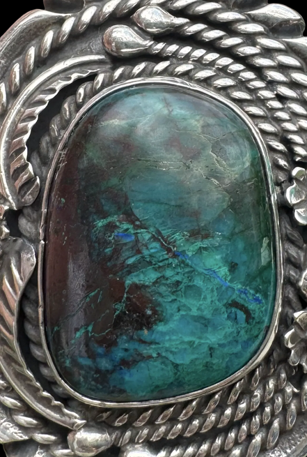 Vintage Sterling Silver Chrysocolla Pendant on Sterling Neck Collar