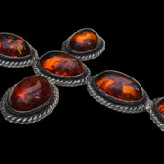 Large Vintage Amber and Sterling Cross with Omega Sterling Chain