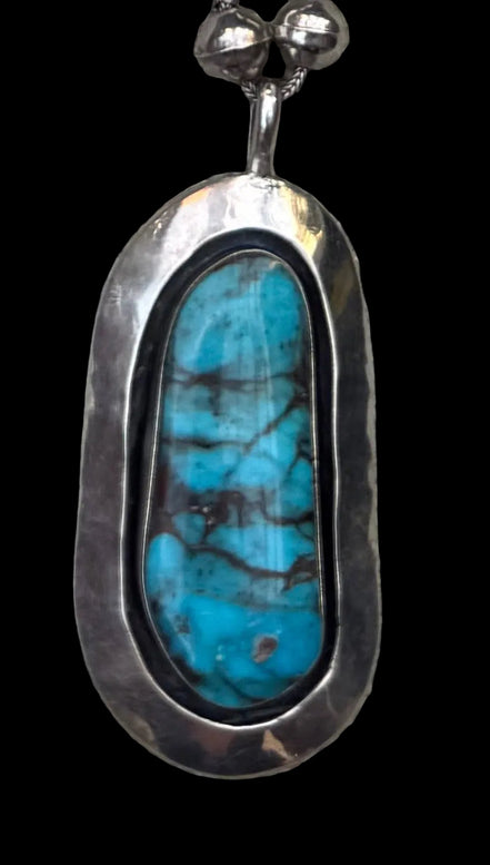 Blue Webbed Turquoise and Sterling Necklace