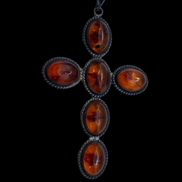 Large Vintage Amber and Sterling Cross with Omega Sterling Chain