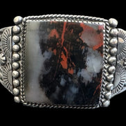 Vintage Navajo Fred Harvey Era Petrified Wood & Quartz Sterling Cuff