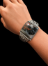 Vintage Navajo Fred Harvey Era Petrified Wood & Quartz Sterling Cuff