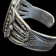 Vintage Navajo Fred Harvey Era Petrified Wood & Quartz Sterling Cuff
