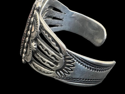 Vintage Navajo Fred Harvey Era Petrified Wood & Quartz Sterling Cuff