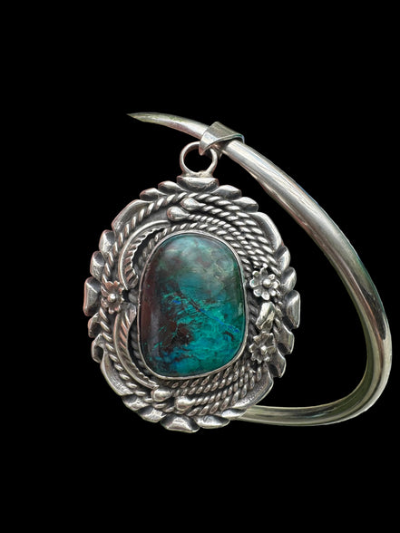 Vintage Sterling Silver Chrysocolla Pendant on Sterling Neck Collar
