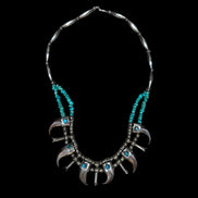 Vintage Sterling Silver Bear Claw Necklace with Turquoise and Navajo Style Pearls