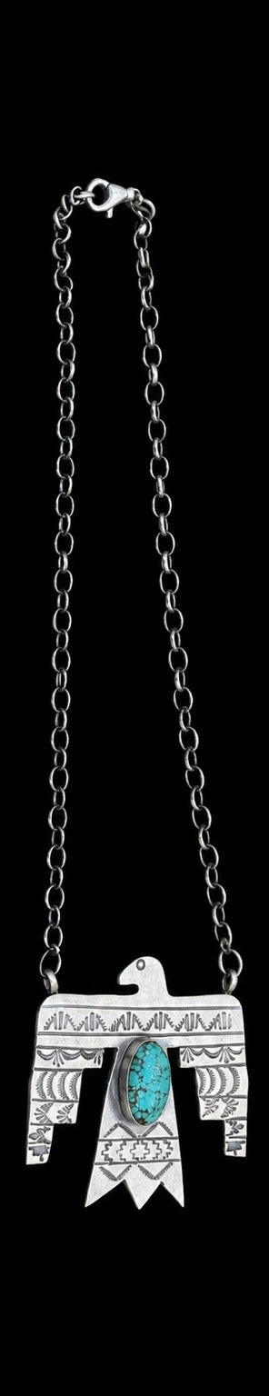 Turquoise and Sterling Thunderbird Necklace created by Rick Enriquez