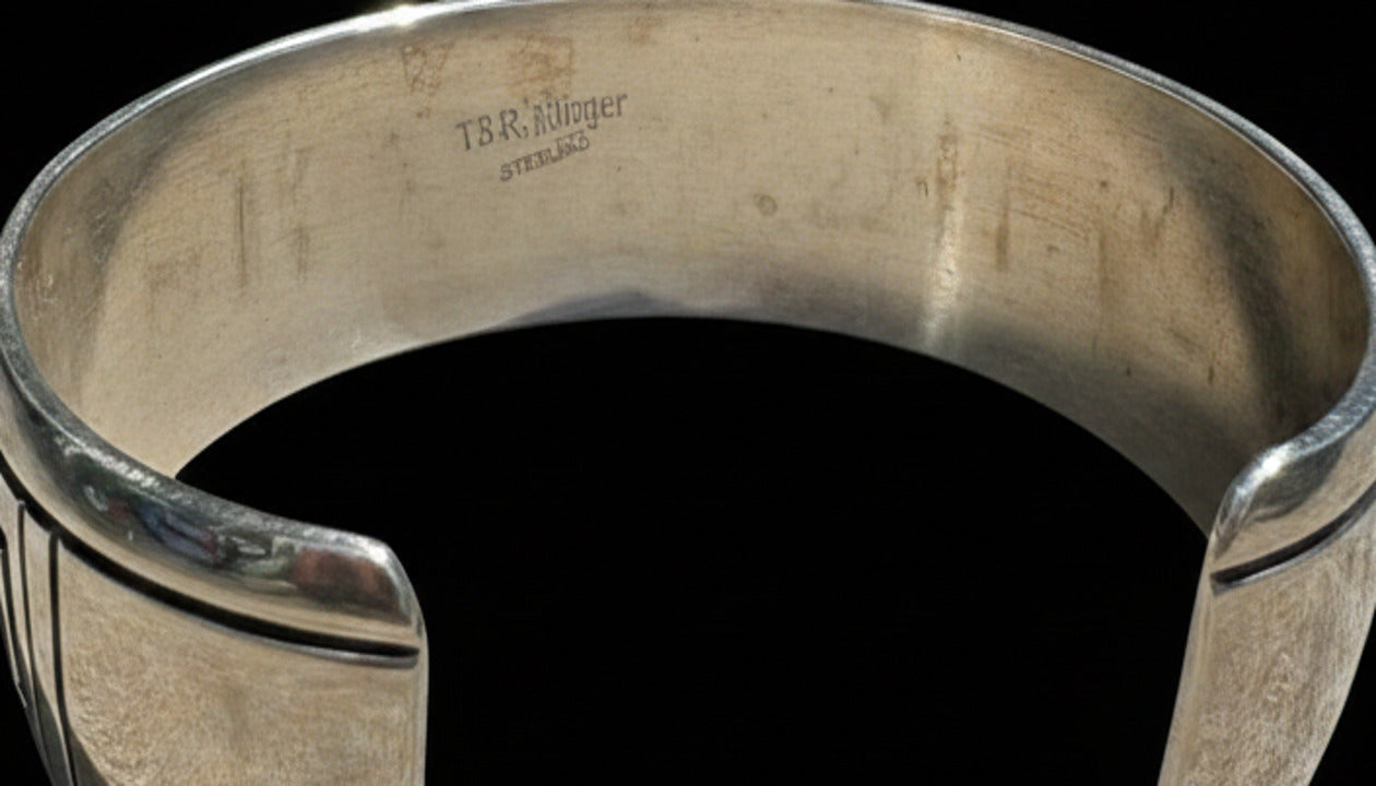Thomas & Rosita Singer Hopi Sterling Silver Mountain Lion Overlay Cuff