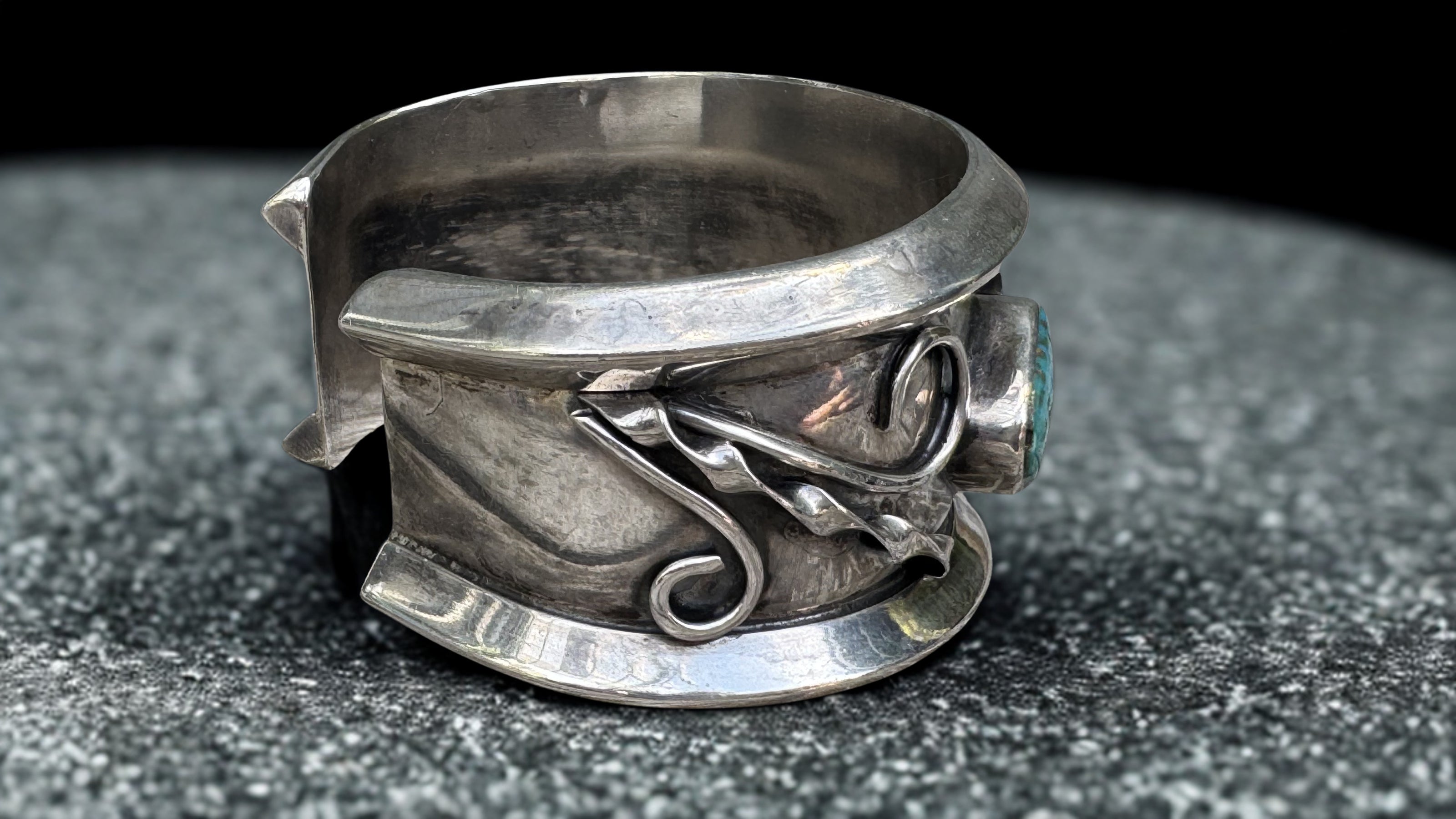 Mid-Century Sterling Silver Cuff | Three Natural Turquoise Stones