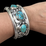 Mid-Century Sterling Silver Cuff | Three Natural Turquoise Stones