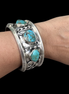 Mid-Century Sterling Silver Cuff | Three Natural Turquoise Stones