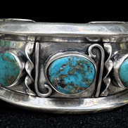 Mid-Century Sterling Silver Cuff | Three Natural Turquoise Stones