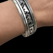 Thomas & Rosita Singer Hopi Sterling Silver Mountain Lion Overlay Cuff