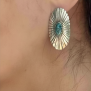 Spiderweb Turquoise & Sterling Silver Concho Earrings