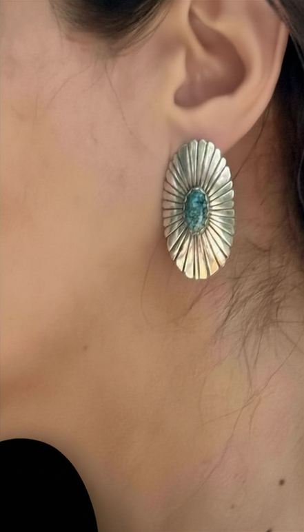 Spiderweb Turquoise & Sterling Silver Concho Earrings