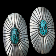 Spiderweb Turquoise & Sterling Silver Concho Earrings