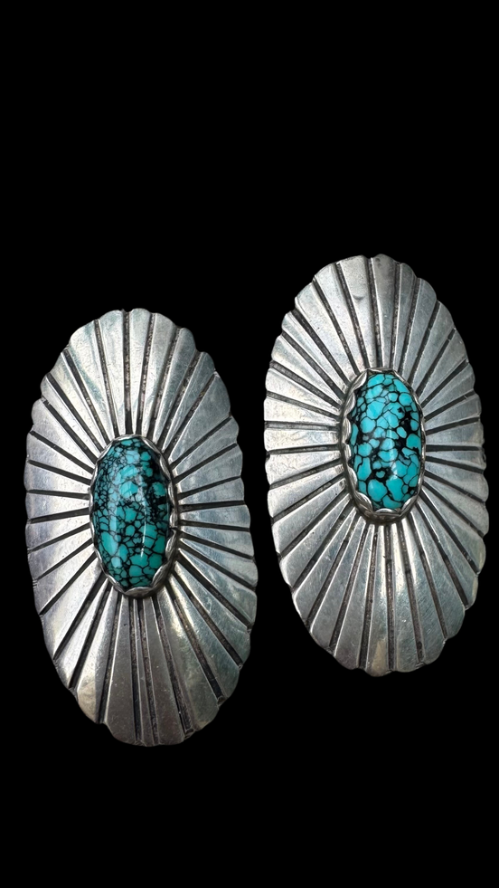 Spiderweb Turquoise & Sterling Silver Concho Earrings